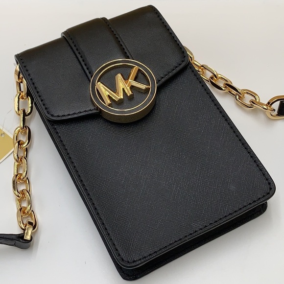 MICHAEL KORS Carmen Small Vegan Leather NS Small Phone Crossbody Bag Black color - Picture 9 of 16